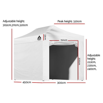 Instahut Gazebo 3x4.5 Pop Up Marquee Folding Tent Wedding Gazebos Camping Outdoor Shade Canopy White.