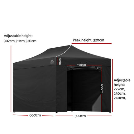 Instahut Gazebo 3x6 Pop Up Marquee Folding Tent Wedding Gazebos Camping Outdoor Shade Canopy Black.