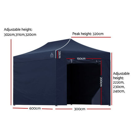 Instahut Gazebo Pop Up Marquee 3x6 Folding Tent Gazebos Camping 500D Oxford Navy.