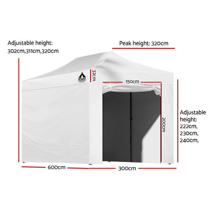 Instahut Gazebo Pop Up Marquee 3x6 Folding Tent Gazebos 500D Oxford Fabric White.