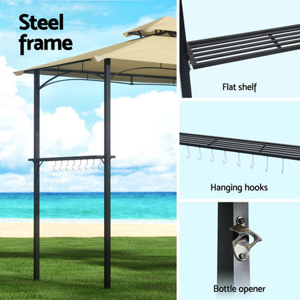 Instahut Gazebo Outdoor Patio Marquee BBQ Grill Shelter Garden Shade Hooks Beige.