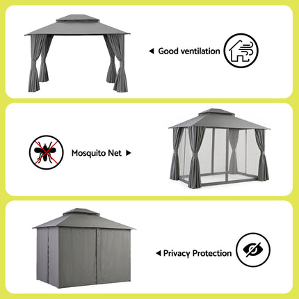 Instahut Gazebo 3x3m Canopy Outdoor Steel Frame Patio Tent Curtains Marquee Grey