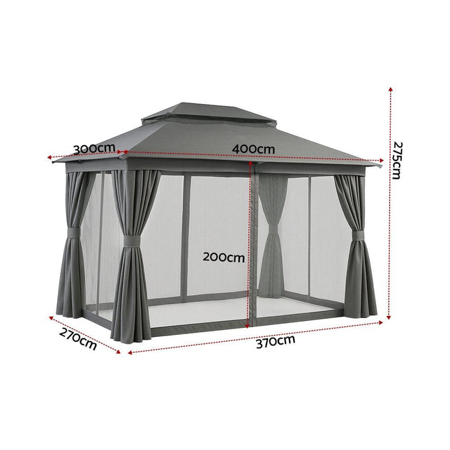 Instahut Gazebo 3x4m Canopy Outdoor Steel Frame Patio Tent Curtains Marquee Grey.