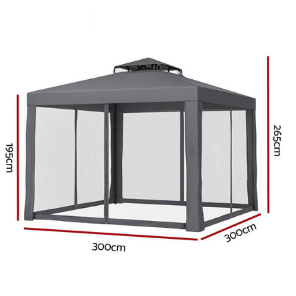 Instahut Gazebo Marquee 3m Outdoor Event Tent Camping Party Mesh Wall Canopy Grey.