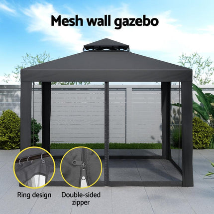 Instahut Gazebo Marquee 3m Outdoor Event Tent Camping Party Mesh Wall Canopy Grey.