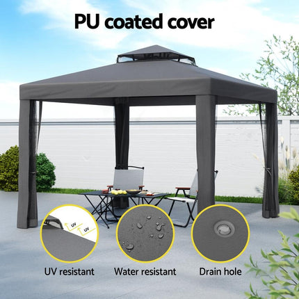 Instahut Gazebo Marquee 3m Outdoor Event Tent Camping Party Mesh Wall Canopy Grey.