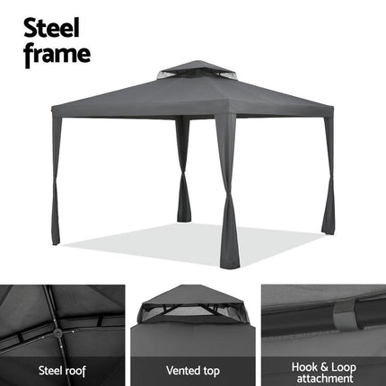 Instahut Gazebo Marquee 3m Outdoor Event Tent Camping Party Mesh Wall Canopy Grey.
