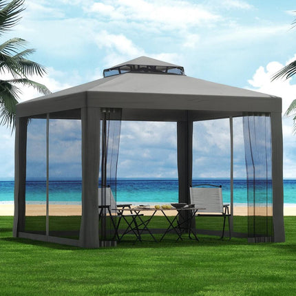 Instahut Gazebo Marquee 3m Outdoor Event Tent Camping Party Mesh Wall Canopy Grey.
