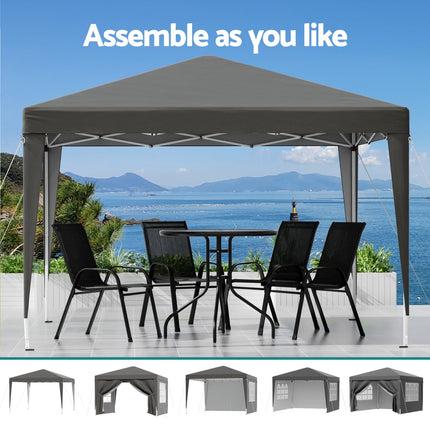 Instahut Gazebo 3x3 Pop Up Marquee Folding Tent Wedding Gazebos Camping Outdoor Shade Canopy Gray.