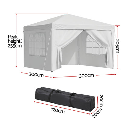 Instahut Gazebo 3x3 Pop Up Marquee Folding Tent Wedding Gazebos Camping Outdoor Canopy White.