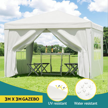 Instahut Gazebo 3x3 Pop Up Marquee Folding Tent Wedding Gazebos Camping Outdoor Canopy White.