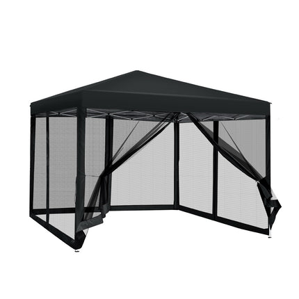 Instahut Gazebo Pop Up Marquee 3x3m Wedding Party Outdoor Camping Tent Canopy Shade Mesh Wall Black.