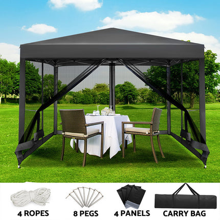 Instahut Gazebo Pop Up Marquee 3x3m Wedding Party Outdoor Camping Tent Canopy Shade Mesh Wall Grey.