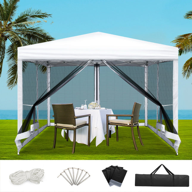 Instahut Gazebo Pop Up Marquee 3x3m Wedding Party Outdoor Camping Tent Canopy Shade Mesh Wall White.