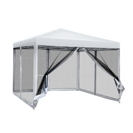 Instahut Gazebo Pop Up Marquee 3x3m Wedding Party Outdoor Camping Tent Canopy Shade Mesh Wall White.