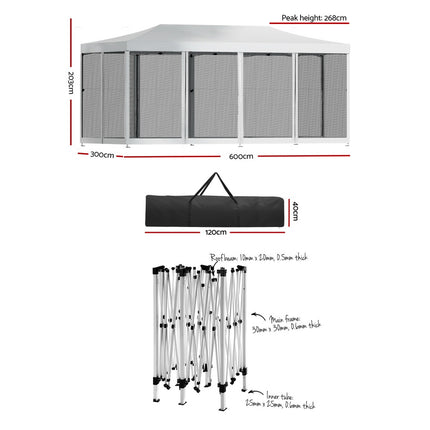 Instahut Gazebo Pop Up Marquee 3x6m Wedding Party Outdoor Camping Tent Canopy Shade Mesh Wall White.