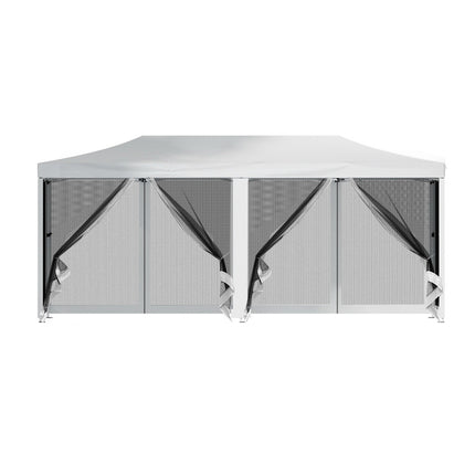 Instahut Gazebo Pop Up Marquee 3x6m Wedding Party Outdoor Camping Tent Canopy Shade Mesh Wall White.