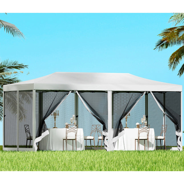 Instahut Gazebo Pop Up Marquee 3x6m Wedding Party Outdoor Camping Tent Canopy Shade Mesh Wall White.
