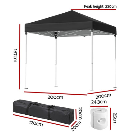 Instahut Gazebo 2x2m Outdoor Patio Garden Marquee Shade w/ Base Pods Black.
