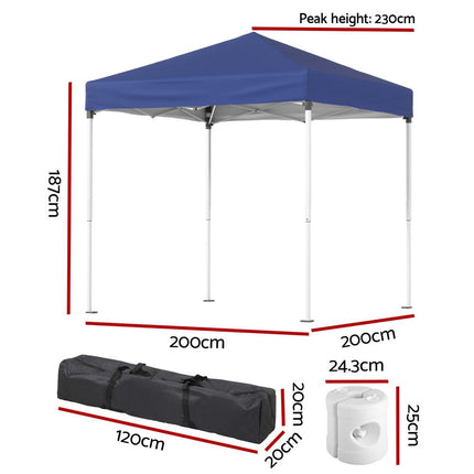 Instahut Gazebo 2x2m Outdoor Patio Garden Marquee Shade w/ Base Pods Blue.