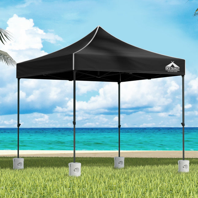 Instahut Gazebo Pop Up Marquee 3x3 Folding 500D Wedding Tent Base Pod Black.