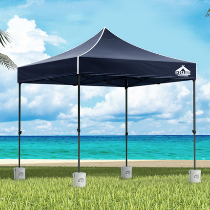 Instahut Gazebo Pop Up 3x3m w/Base Podx4 Marquee Folding Outdoor Wedding Camping Tent Shade Canopy Navy.