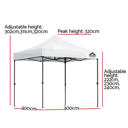 Instahut Gazebo Pop Up Marquee 3x3 Folding Tent Outdoor Camping 500D Oxford.