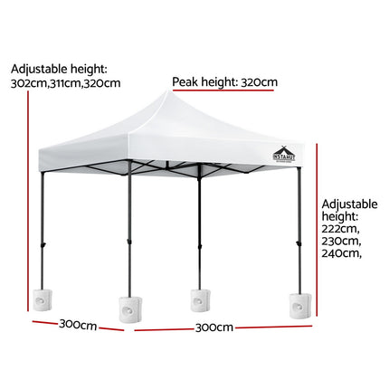 Instahut Gazebo Pop Up 3x3m w/Base Podx4 Marquee Folding Outdoor Wedding Camping Tent Shade Canopy White.