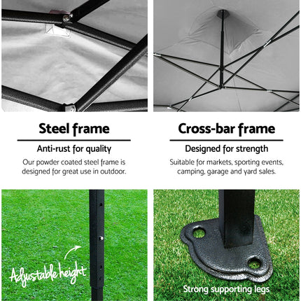 Instahut Gazebo Pop Up 3x3m w/Base Podx4 Marquee Folding Outdoor Wedding Camping Tent Shade Canopy White.