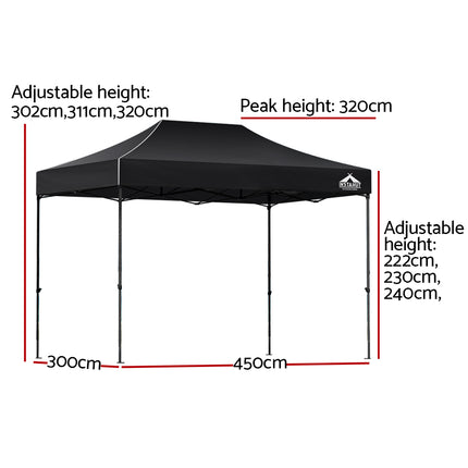 Instahut Gazebo Pop Up Marquee 3x4.5 Folding Tent 500D Wedding Camping Black.