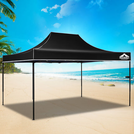 Instahut Gazebo Pop Up Marquee 3x4.5 Folding Tent 500D Wedding Camping Black.