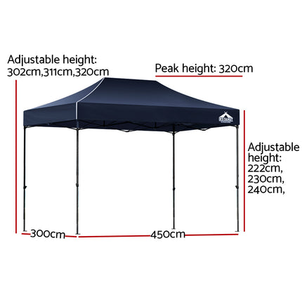 Instahut Gazebo Pop Up Marquee 3x4.5m Folding Tent Camping 500D Oxford Navy.