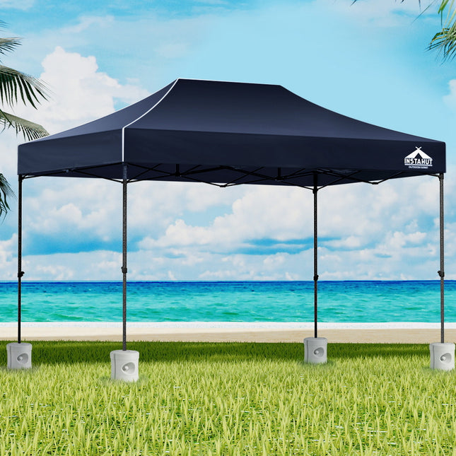 Instahut Gazebo Pop Up 3x4.5m w/Base Podx4 Marquee Folding Outdoor Wedding Camping Tent Shade Canopy Navy.