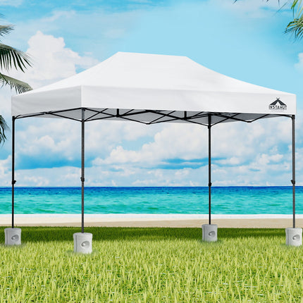 Instahut Gazebo Pop Up 3x4.5m w/Base Podx4 Marquee Folding Outdoor Wedding Camping Tent Shade Canopy White.