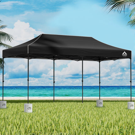 Instahut Gazebo Pop Up Marquee 3x6 Folding Outdoor 500D Tent Base Pod Black.