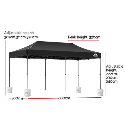 Instahut Gazebo Pop Up Marquee 3x6 Folding Outdoor 500D Tent Base Pod Black.