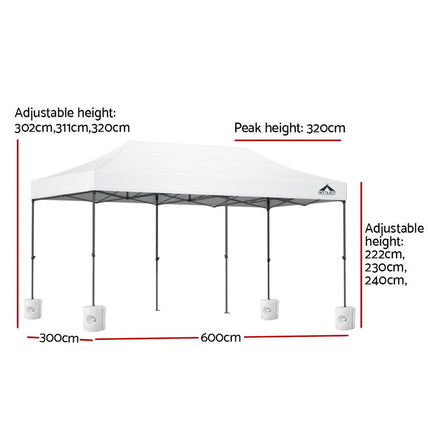 Instahut Gazebo Pop Up Marquee 3x6 Folding 500D Wedding Tent Base Pod White.