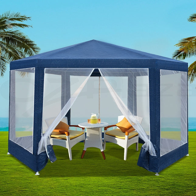 Instahut Gazebo?2x2m Marquee Wedding Party Tent Outdoor Camping Mesh Wall Canopy Shade Gazebos Navy.