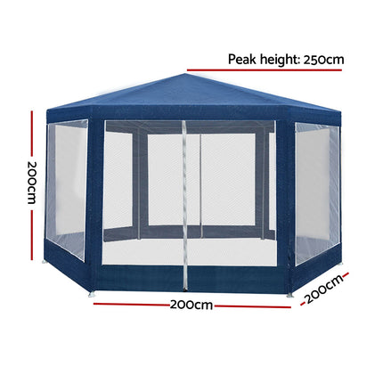 Instahut Gazebo?2x2m Marquee Wedding Party Tent Outdoor Camping Mesh Wall Canopy Shade Gazebos Navy.
