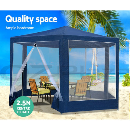 Instahut Gazebo?2x2m Marquee Wedding Party Tent Outdoor Camping Mesh Wall Canopy Shade Gazebos Navy.