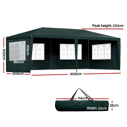 Instahut Gazebo 3x6m Marquee Wedding Party Tent Outdoor Camping Side Wall Canopy 4 Panel Green.