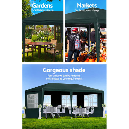 Instahut Gazebo 3x6m Marquee Wedding Party Tent Outdoor Camping Side Wall Canopy 4 Panel Green.