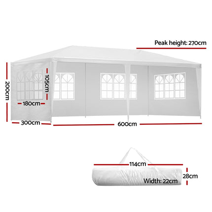 Instahut Gazebo 3x6m Marquee Wedding Party Tent Outdoor Camping Side Wall Canopy 4 Panel White.