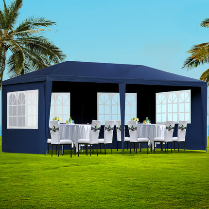 Instahut Gazebo 3x6m Marquee Wedding Party Tent Outdoor Camping Side Wall Canopy 6 Panel Blue.