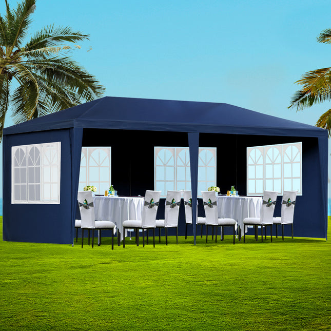 Instahut Gazebo 3x6m Marquee Wedding Party Tent Outdoor Camping Side Wall Canopy 6 Panel Blue.