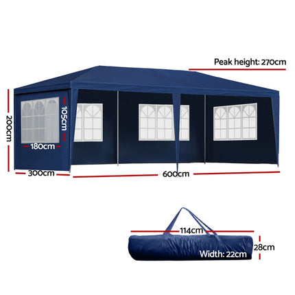 Instahut Gazebo 3x6m Marquee Wedding Party Tent Outdoor Camping Side Wall Canopy 6 Panel Blue.