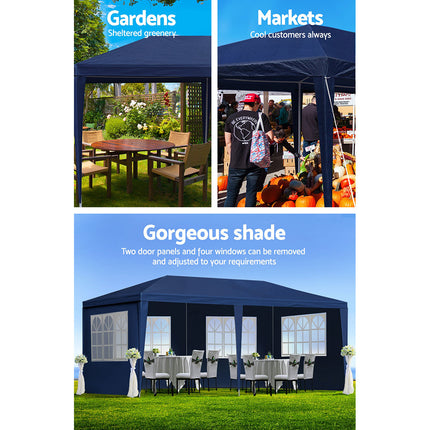 Instahut Gazebo 3x6m Marquee Wedding Party Tent Outdoor Camping Side Wall Canopy 6 Panel Blue.