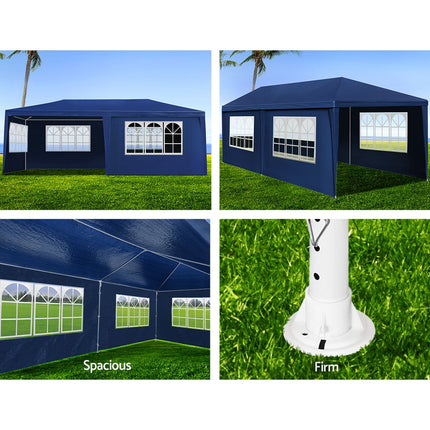 Instahut Gazebo 3x6m Marquee Wedding Party Tent Outdoor Camping Side Wall Canopy 6 Panel Blue.