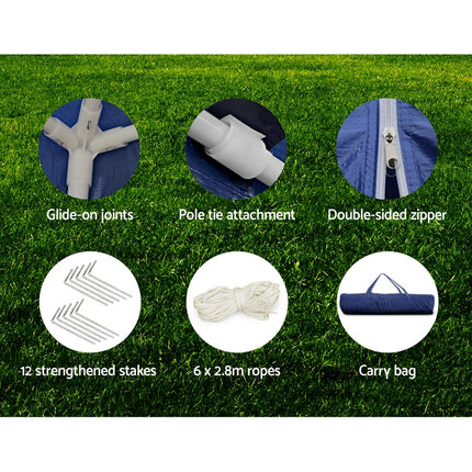 Instahut Gazebo 3x6m Marquee Wedding Party Tent Outdoor Camping Side Wall Canopy 6 Panel Blue.