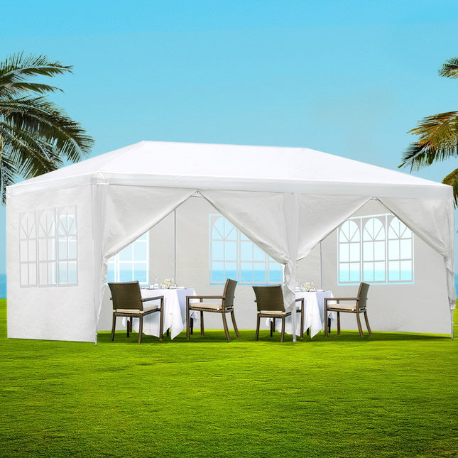 Instahut Gazebo 3x6m Marquee Wedding Party Tent Outdoor Camping Side Wall Canopy 6 Panel White.